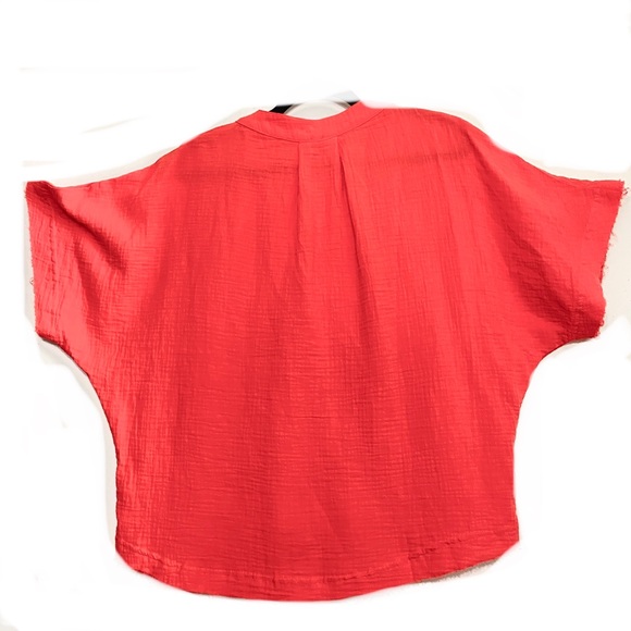 Young Fabulous & Broke RED PINK raw frayed edge dolman sleeve 100% cotton top. - Picture 2 of 9